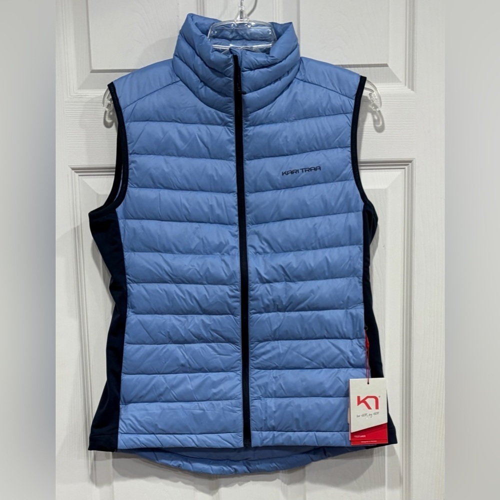 Kari Traa Women's Medium Emilie Down Vest Iris Blue NWT Sleek Fit Insulated